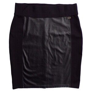 CALVIN KLEIN Black Stretch Pencil Skirt w/Faux Leather Panel 1X  NWT! $69.50